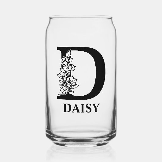 Bloemletter D Monogram en gepersonaliseerde naam Blikvorm Glas (Voorkant)