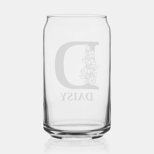 Bloemletter D Monogram en gepersonaliseerde naam Blikvorm Glas (Achterkant)