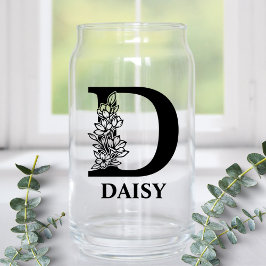 Bloemletter D Monogram en gepersonaliseerde naam Blikvorm Glas
