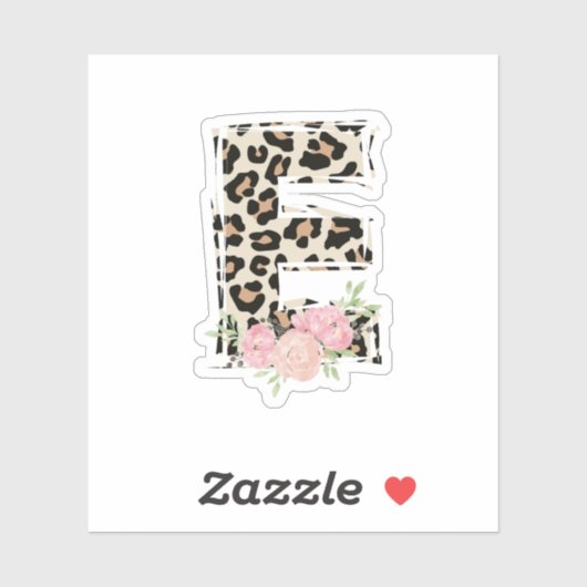 Bloemletter E Initiaal naam Leopard Cheetah Print Sticker (Vel)