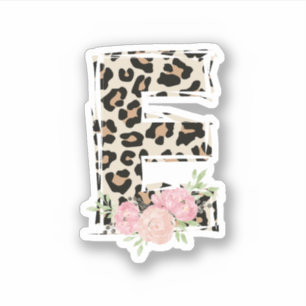 Bloemletter E Initiaal naam Leopard Cheetah Print Sticker