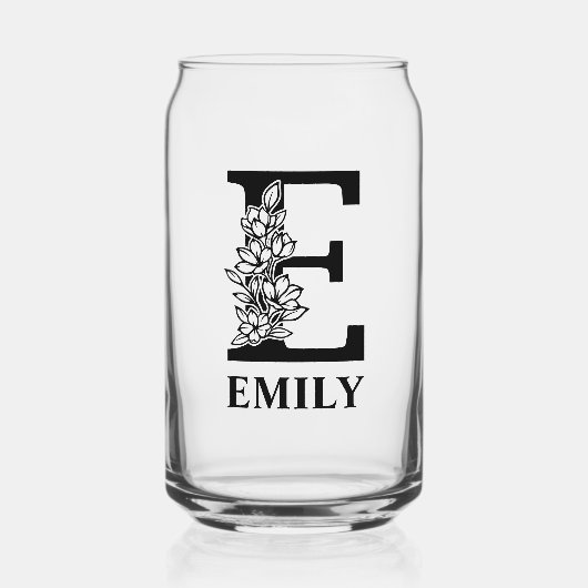 Bloemletter E Monogram en gepersonaliseerde naam Blikvorm Glas (Voorkant)