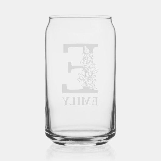 Bloemletter E Monogram en gepersonaliseerde naam Blikvorm Glas (Achterkant)