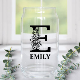 Bloemletter E Monogram en gepersonaliseerde naam Blikvorm Glas
