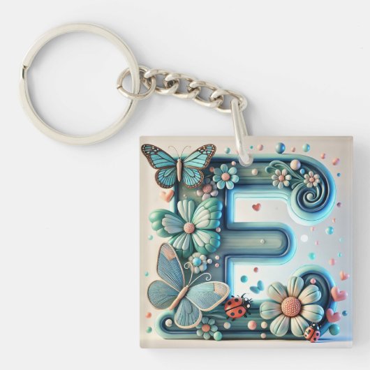 🦋 Bloemletter E Vlinderaccent 🌸 Sleutelhanger (Voorkant)