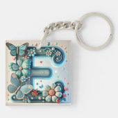 🦋 Bloemletter E Vlinderaccent 🌸 Sleutelhanger (Achterkant)