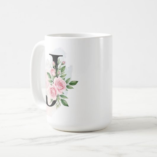 Bloemletter J – zacht pastelmonogram Koffiemok (Voorkant links)