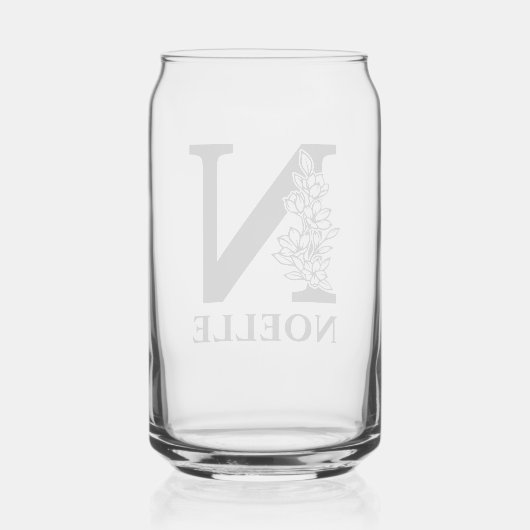 Bloemletter N Monogram en gepersonaliseerde naam Blikvorm Glas (Achterkant)