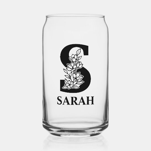 Bloemletter S Monogram en gepersonaliseerde naam Blikvorm Glas (Voorkant)