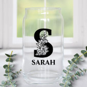 Bloemletter S Monogram en gepersonaliseerde naam Blikvorm Glas