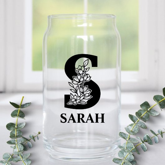 Bloemletter S Monogram en gepersonaliseerde naam Blikvorm Glas