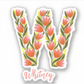 Bloemletter W op maat gesneden vinyl stickers (Voorkant)