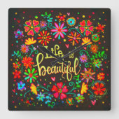 bloemleven is mooi inspirerend zwart vierkante klok (Voorkant)