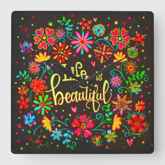  bloemleven is mooi inspirerend zwart vierkante klok (Voorkant)