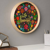 bloemleven is mooi inspirerend zwart vierkante klok