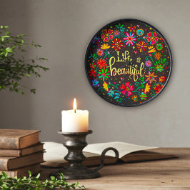 bloemleven is mooi inspirerend zwart vierkante klok