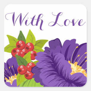 Bloemliefde Paarse Bloemen Bruiloftsfeest Vierkante Sticker