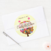 Bloemliefdesbomen Roze bloemen bruiloft Ronde Sticker (Envelop)