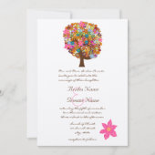 Bloemliefdesboom Roze bloemen bruiloft-uitnodiging Kaart (Voorkant)