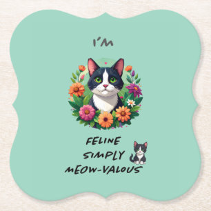 Bloemliefhebbers van katten Tuxedo kat  Kartonnen Onderzetters