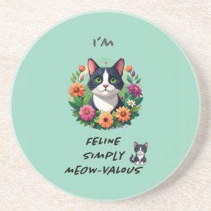 Bloemliefhebbers van katten Tuxedo kat  Zandsteen Onderzetter