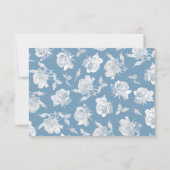 Bloemlijn Kunst Wit Stof Blauw Bruiloft Save The Date (Achterkant)