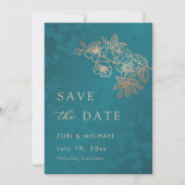 Bloemlijn Roze Goud Teal Gebogen Save The Date (Voorkant)