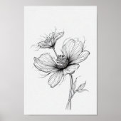 Bloemlijntekening in zwart en wit poster (Voorkant)