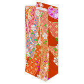 Bloemlint kimono patroon wijn cadeautas (Achterkant Gekanteld)