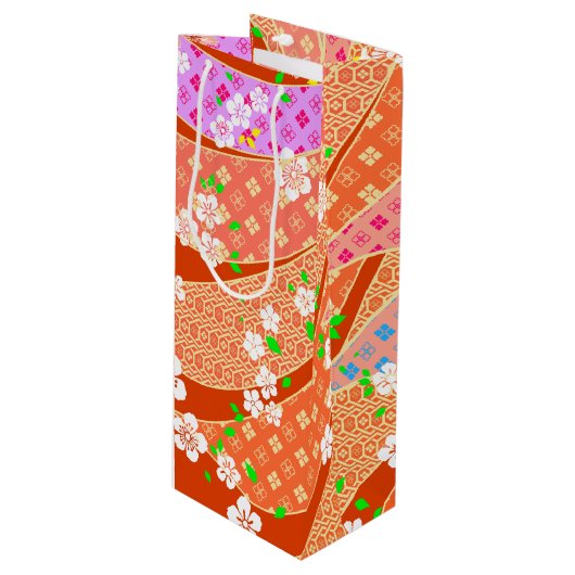 Bloemlint kimono patroon wijn cadeautas (Voorkant Gekanteld)