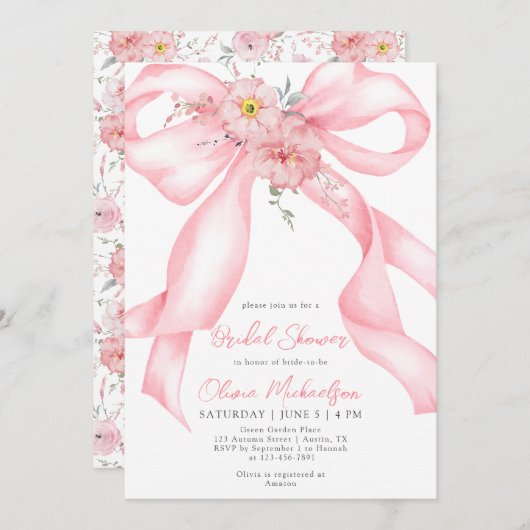 Bloemlint Roze Bow Boho Coquette Vrijgezellenfeest Kaart (Voorkant / Achterkant)