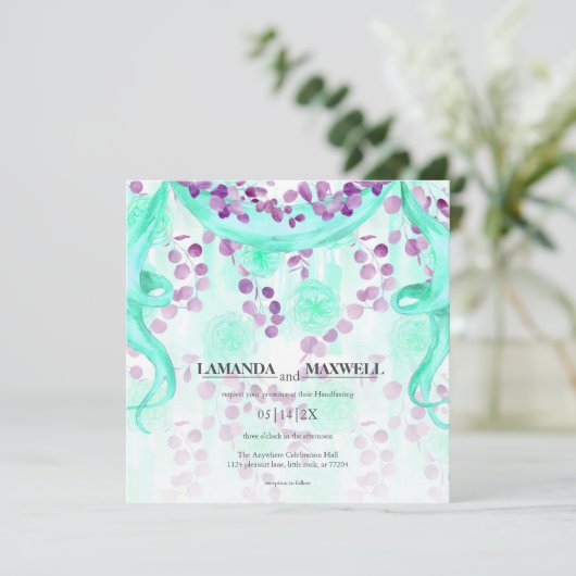 Bloemlint Turquoise Lint Handfasting Trouwdag Kaart (Staand voorkant)