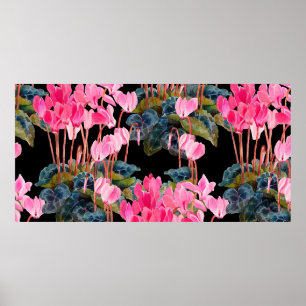 Bloemloos naadloos patroon. Roze cyclamen geïsolee Poster