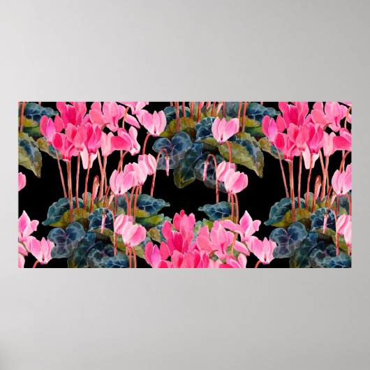 Bloemloos naadloos patroon. Roze cyclamen geïsolee Poster (Voorkant)
