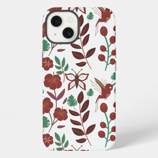 Bloemloos naadloos patroon vogels en vlinders iPhone hoesje (Achterkant)