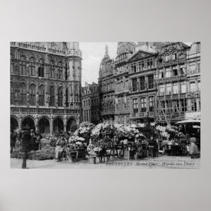 bloemmarkt Brussel 1900 Poster