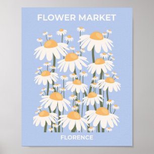 Bloemmarkt Florence Pastel Blue Retro Floral Poster