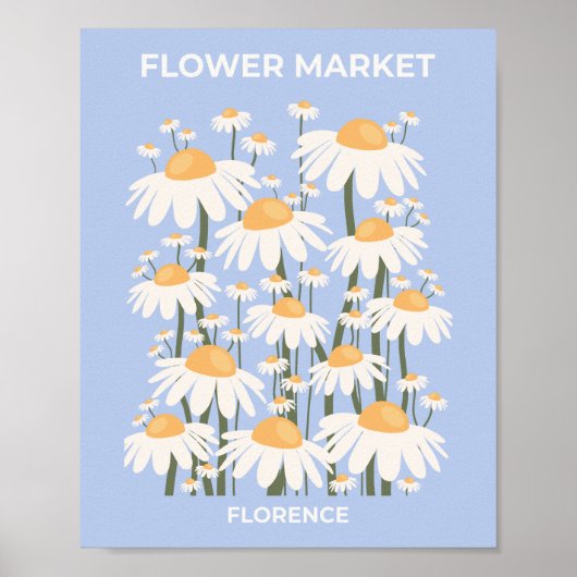 Bloemmarkt Florence Pastel Blue Retro Floral Poster (Voorkant)