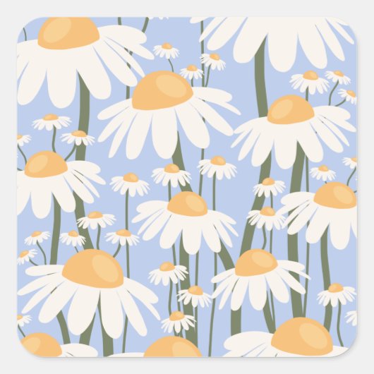 Bloemmarkt Florence Pastel Blue Retro Floral Vierkante Sticker (Voorkant)