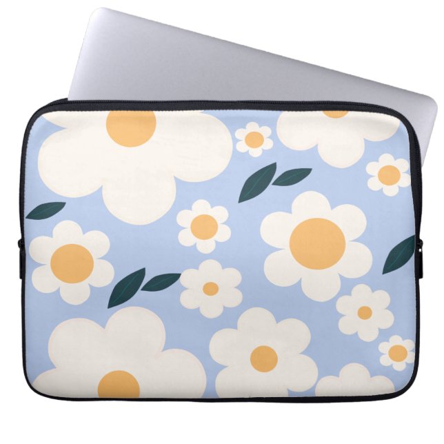 Bloemmarkt Kopenhagen bloemen Witte Blauwe Flore Laptop Sleeve (Voorkant)