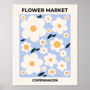 Bloemmarkt Kopenhagen bloemen Witte Blauwe Flore Poster