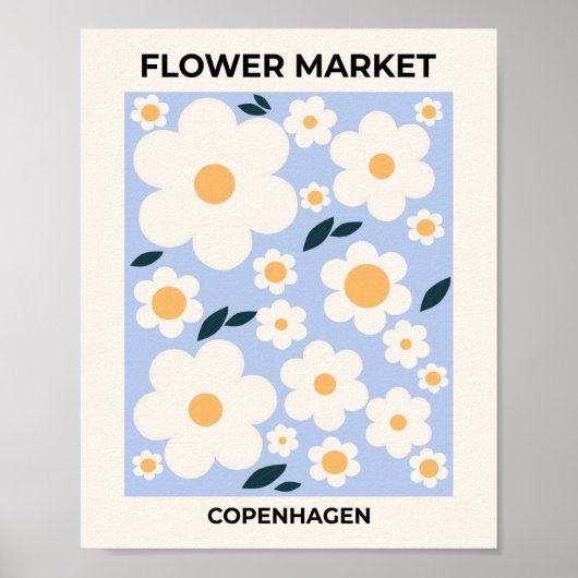 Bloemmarkt Kopenhagen bloemen Witte Blauwe Flore Poster (Voorkant)