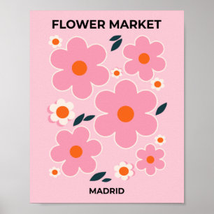 Bloemmarkt Madrid Colorful Floral Pink Sinaasappel Poster