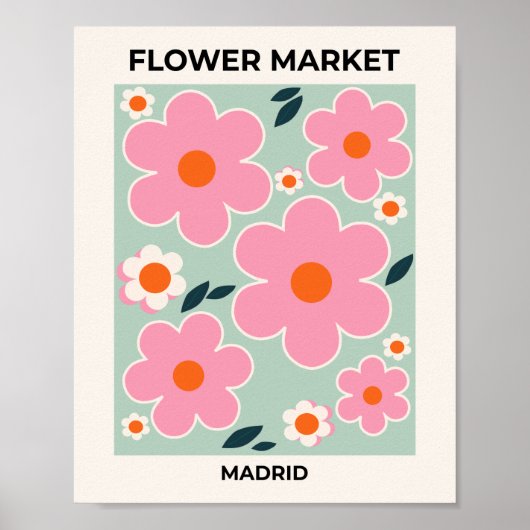 Bloemmarkt Madrid Floral Art Pink Oranje Green Poster (Voorkant)