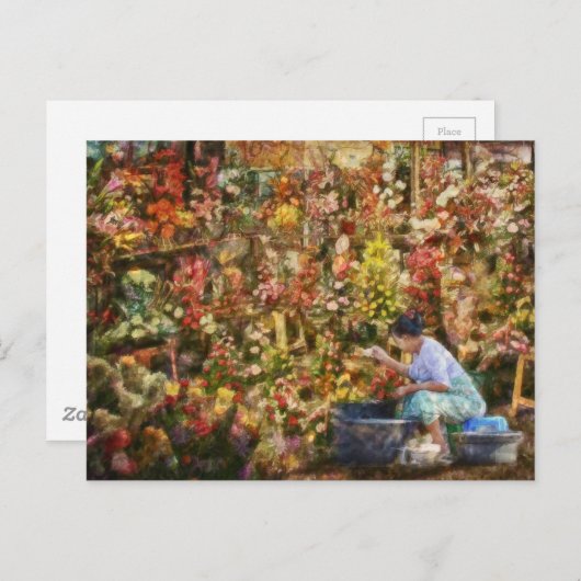 Bloemmarkt New Delhi India Art Briefkaart (Voorkant / Achterkant)