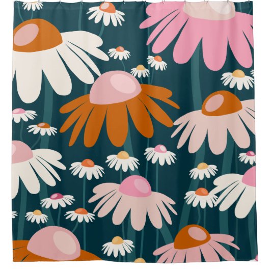 Bloemmarkt Stockholm Navy Blue Retro Floral Douchegordijn (Voorkant)