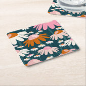 Bloemmarkt Stockholm Navy Blue Retro Floral Kartonnen Onderzetters (Schuin)