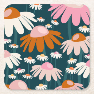 Bloemmarkt Stockholm Navy Blue Retro Floral Kartonnen Onderzetters