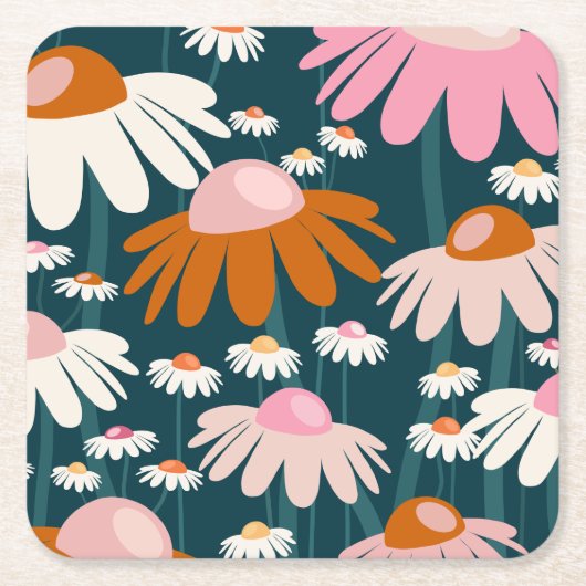 Bloemmarkt Stockholm Navy Blue Retro Floral Kartonnen Onderzetters (Voorkant)