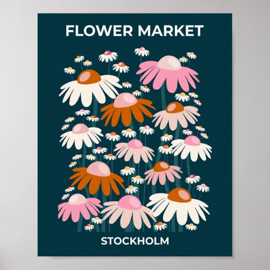 Bloemmarkt Stockholm Navy Blue Retro Floral Poster (Voorkant)